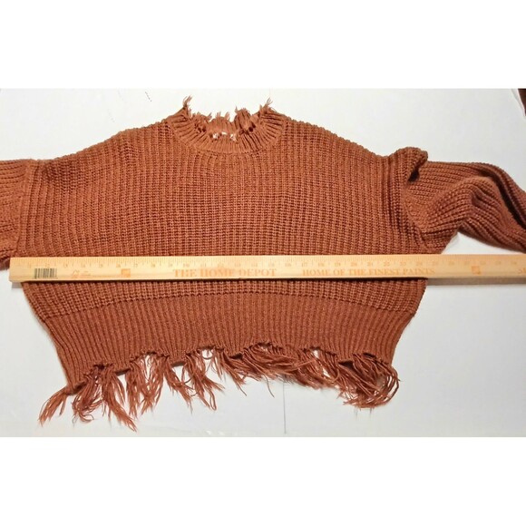 Coco Jaimeson Women's Cropped Copper Spice Frayed Trim Pullover Sweater Large - Picture 9 of 9